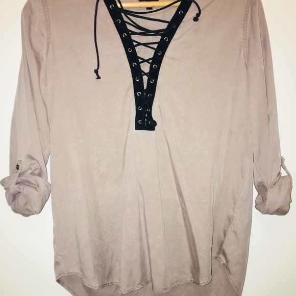 Express Lace Up Long Sleeve Blouse Size Small - Picture 2 of 3
